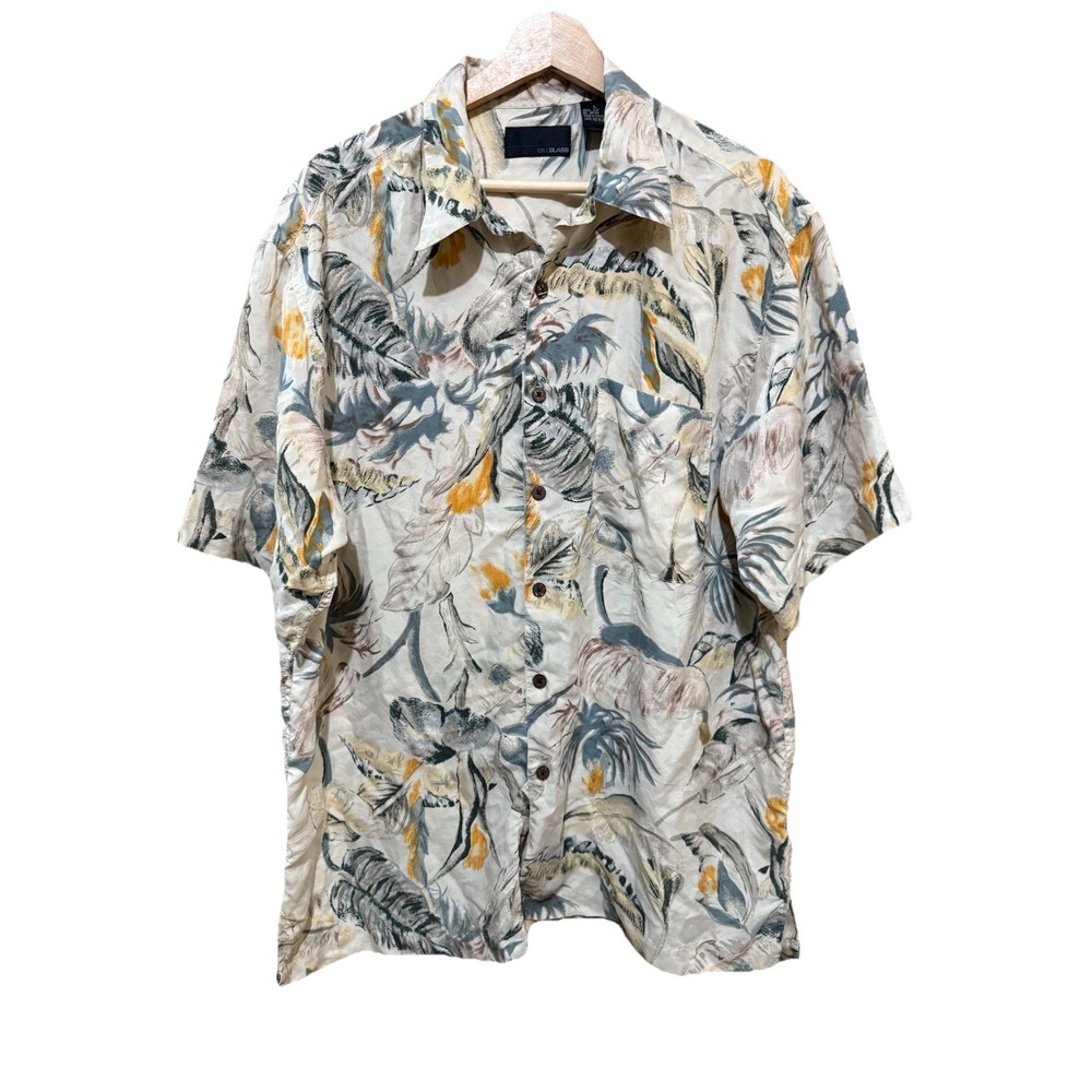 Vintage Bill Blass Silk Hawaiian Floral Button Down Short Sleeve Size‎ Large EUC